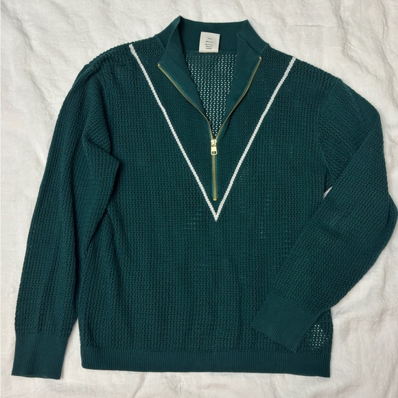 Varley Green Half-Zip Textured Sweater with White Trim - Picture 3 of 9